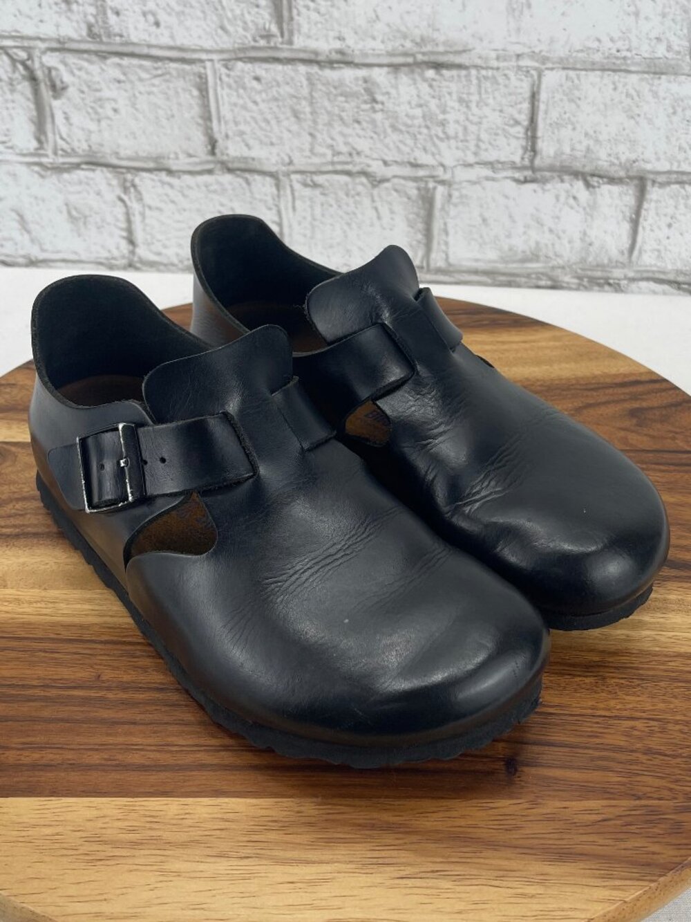 VTG Birkenstock London Womens 6/37 E Black Leather T Strap Closed Toe Shoes - Picture 8 of 16